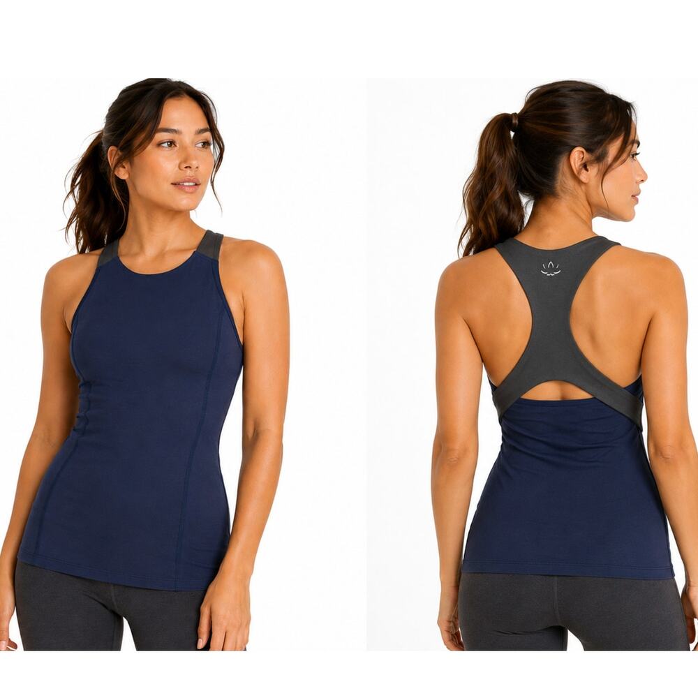 Beyond Yoga Racerback Workout Top Navy Metallic Gray Size S Athlete Yoga Workout